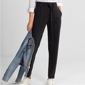 Express Ankle High Rise Pleated Paper Bag Belted Pinstripe Pants Size 10